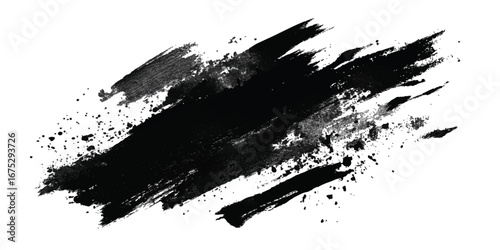 Abstract watercolor brush stroke in black and purple for creative design. Bold swipe of paint with brush strokes on white background	