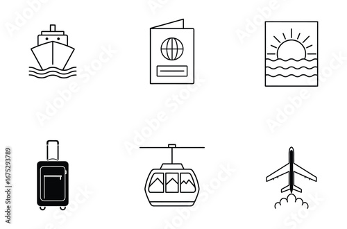 Collection of travel icons isolated on a white background