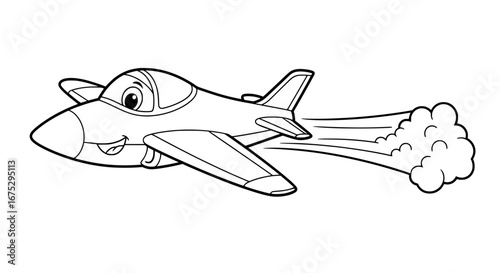 Cartoon airplane with smoke trail on transparent background