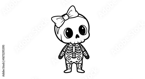 Skull and skeleton outline with transparent background