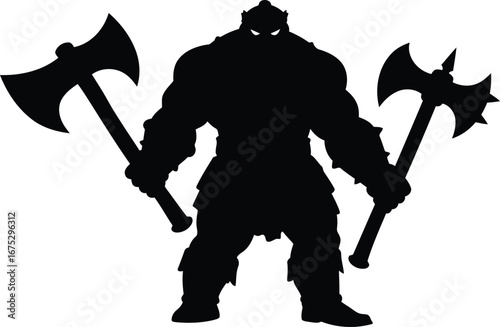 Warrior silhouette with axes fantasy art gaming hero powerful knight heroic vector