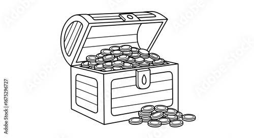 Money chest with coins and transparent background