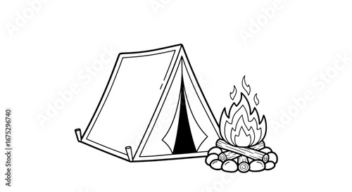 Tent and campfire with transparent background