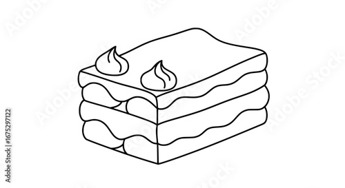 Layer cake with whipped cream and chocolate with transparent background