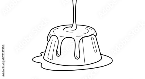 Pouring syrup on dessert with transparent background
