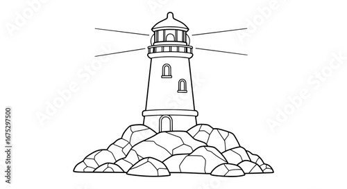 Lighthouse on rocks with transparent background