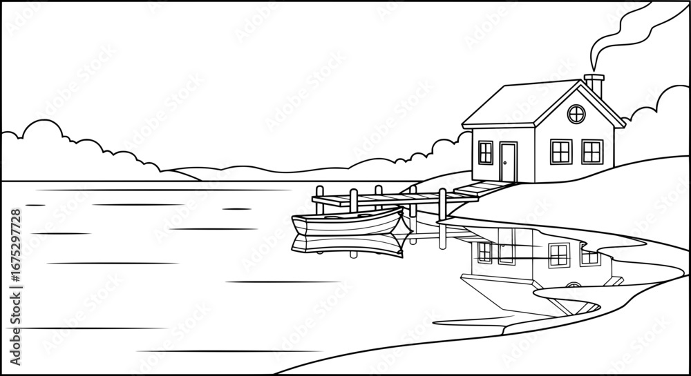 Obraz premium Lakeside house with transparent background