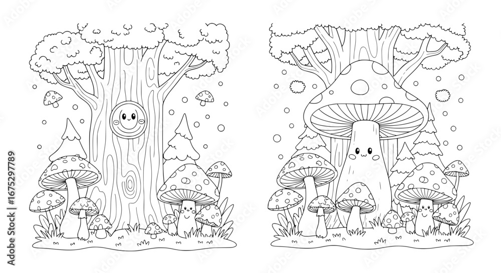 Fototapeta premium Mushroom forest with transparent background