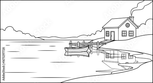 Lakeside house with transparent background
