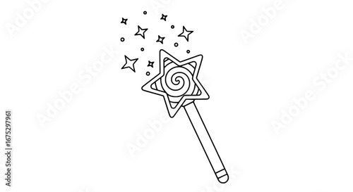 Magic wand with sparkles and stars on transparent background
