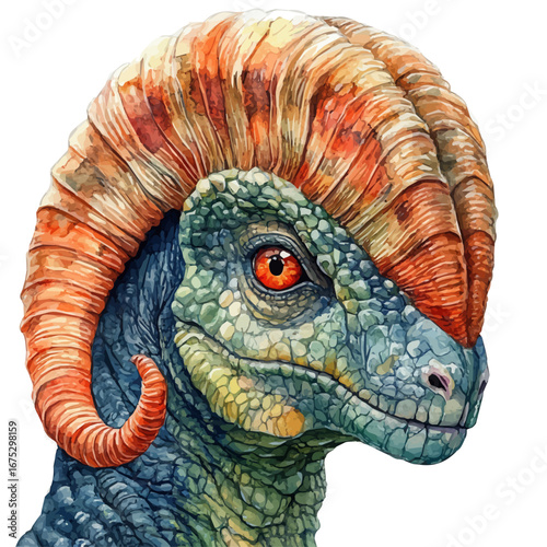 Parasaurolophus, watercolor vector, isolated on a white background.