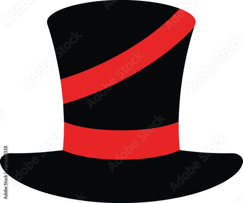 Vintage black top hat with red ribbon accent elegant formal accessory vector