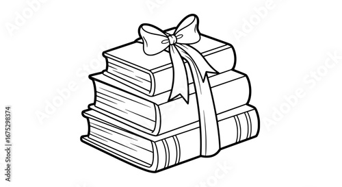 Stack of books with ribbon and bow with transparent background