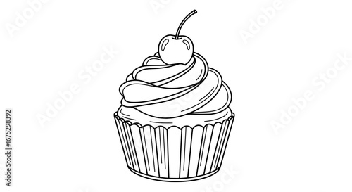 Cupcake with cherry and frosting on transparent background
