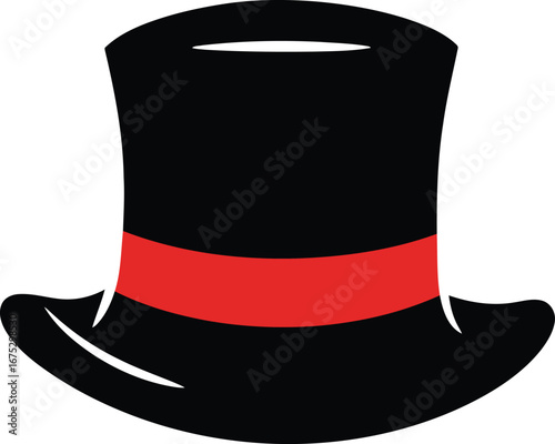 Elegant black top hat with red band for formal events and magic shows vector
