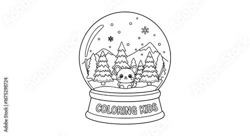 Snow globe with forest and mountains with transparent background