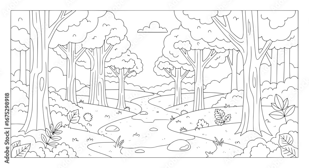 Fototapeta premium Forest landscape with trees and pathway on transparent background
