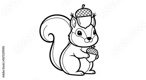 Squirrel with acorns on transparent background