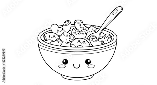 Kawaii bowl of pasta with transparent background