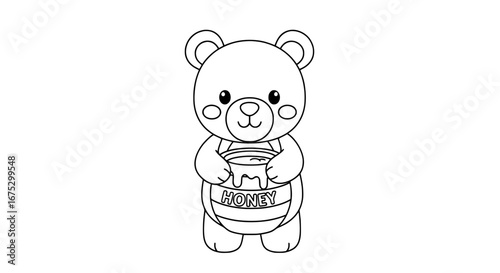 Bear holding honey jar with transparent background