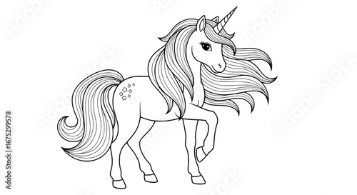 Unicorn with flowing mane on transparent background