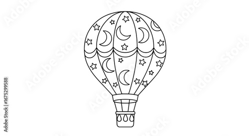 Hot air balloon with celestial pattern and transparent background
