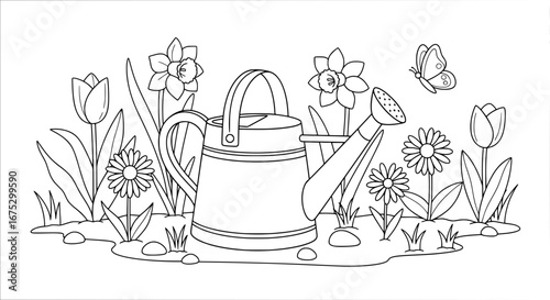 Gardening watering can with transparent background