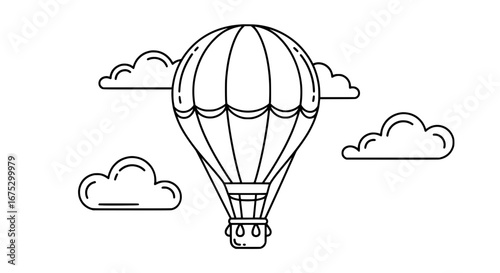 Hot air balloon floating among clouds with transparent background