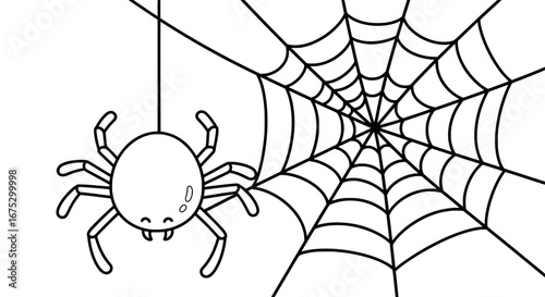 Spider and web with transparent background