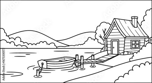 Cabin by the lake with transparent background