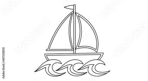 Sailboat on ocean waves with transparent background