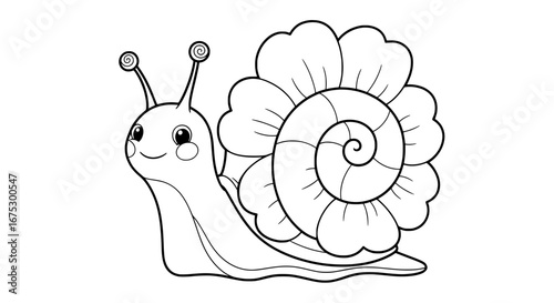 Snail with spiral shell and floral elements with transparent background