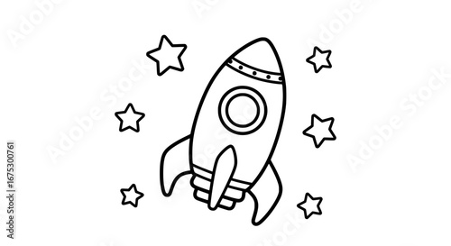 Rocket with stars and planets with transparent background