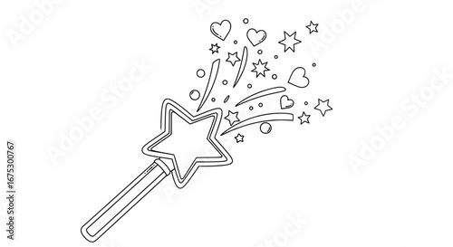 Magic wand with sparkles and hearts with transparent background