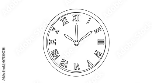 Clock with Roman numerals and black outline on transparent background