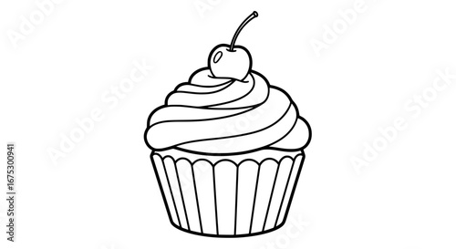 Chocolate cupcake with cherry and cream topping with transparent background