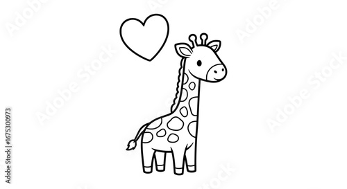 Giraffe holding a heart with transparent background