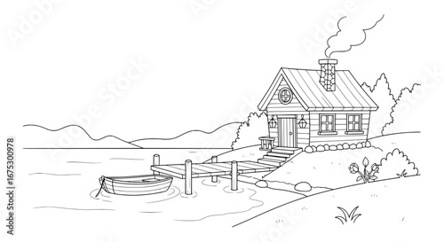 House on lakeside with transparent background