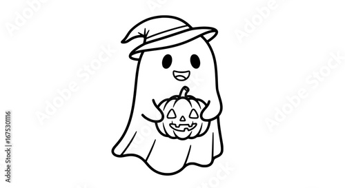 Ghost holding a pumpkin with transparent background