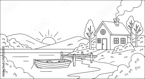 House by the water with transparent background