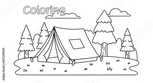 Seamless pattern of camping tent with transparent background