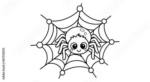 Cute spider in web with transparent background