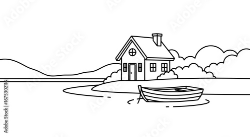 House by the water with transparent background