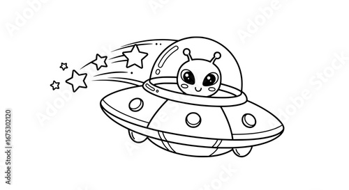 Cute alien ladybug in spaceship with transparent background