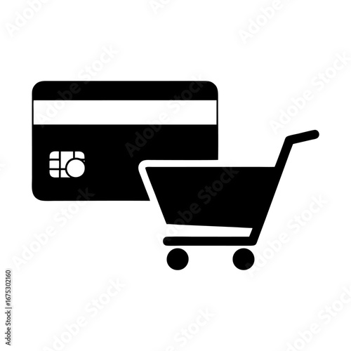 Black and White Shopping Cart and Credit Card Icon