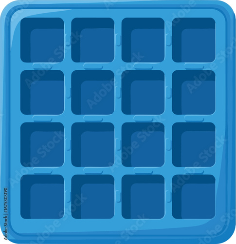 Blue ice cube tray with 16 cubes for refreshing drinks and frozen treats vector