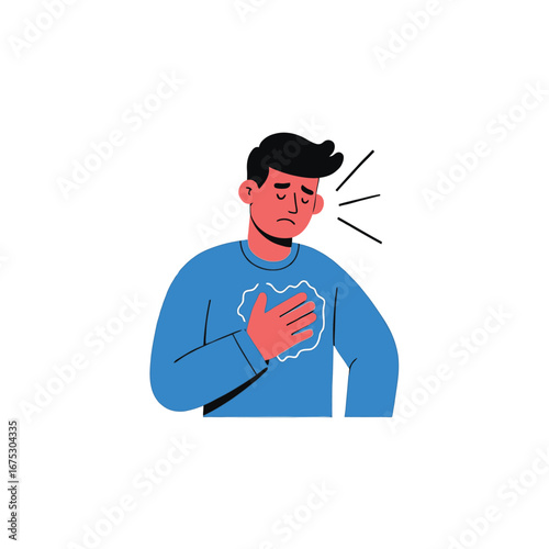 Vector art of person feeling chest discomfort