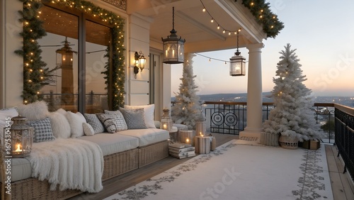 Luxury White and Silver Holiday Balcony USA