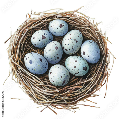 watercolor of Nest With Eggs, vector, isolated on a white background.