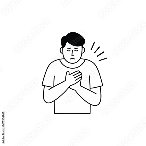 Vector art of man holding chest in pain